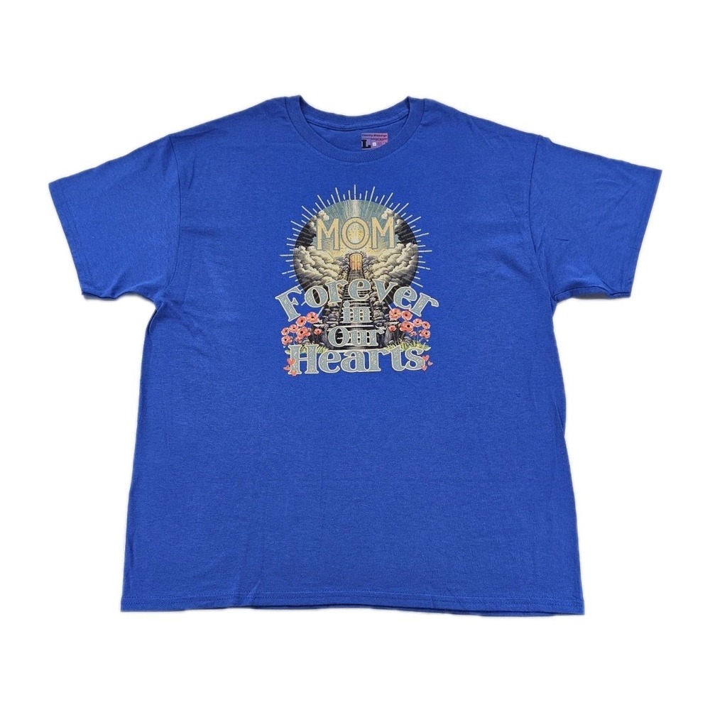 Mom Forever In Our Hearts Comfortable Large Blue Shirt Celebrating Peace Memory